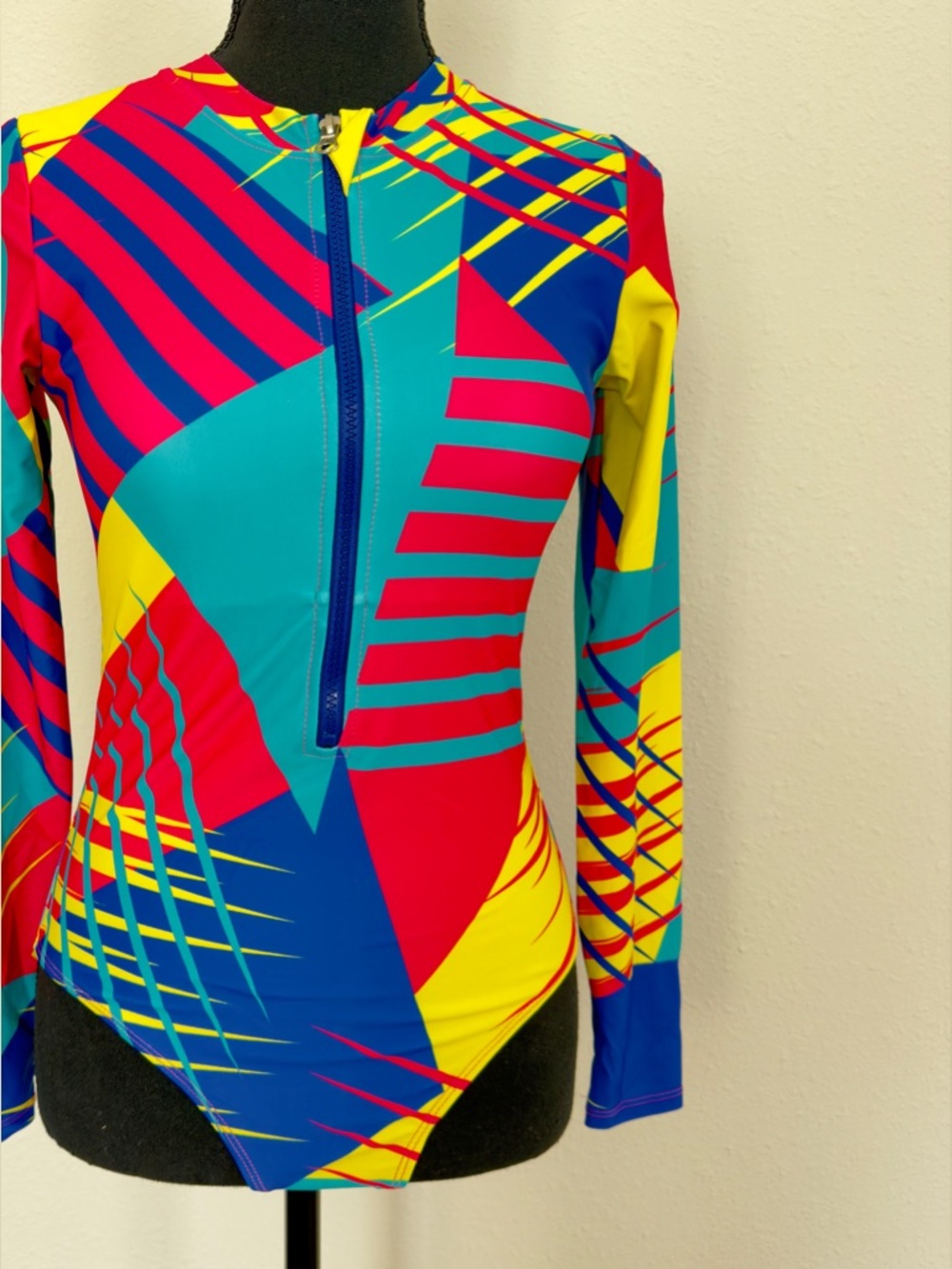 SHEIN Multicolor Geometric Long-Sleeve Zip Front One-Piece